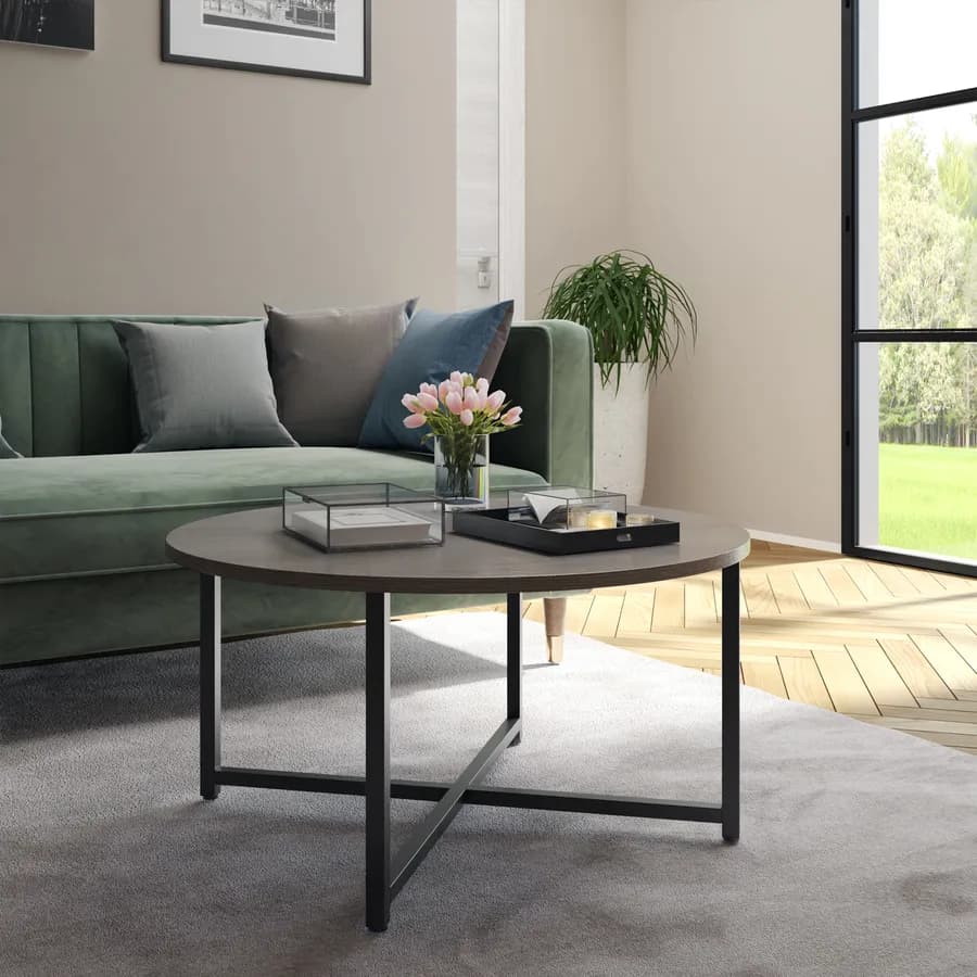 Tavolino D 80 cm piano rovere scuro e gambe nere - Irving