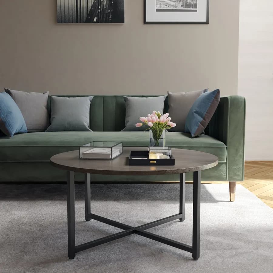 Tavolino D 80 cm piano rovere scuro e gambe nere - Irving