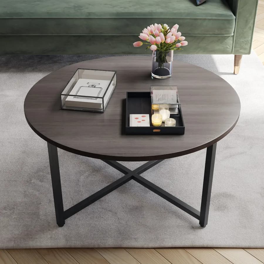 Tavolino D 80 cm piano rovere scuro e gambe nere - Irving