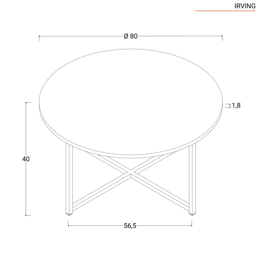 Tavolino D 80 cm piano rovere scuro e gambe nere - Irving