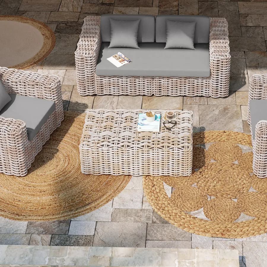 Tavolino da caffè 100x60 cm in rattan bianco - Daril