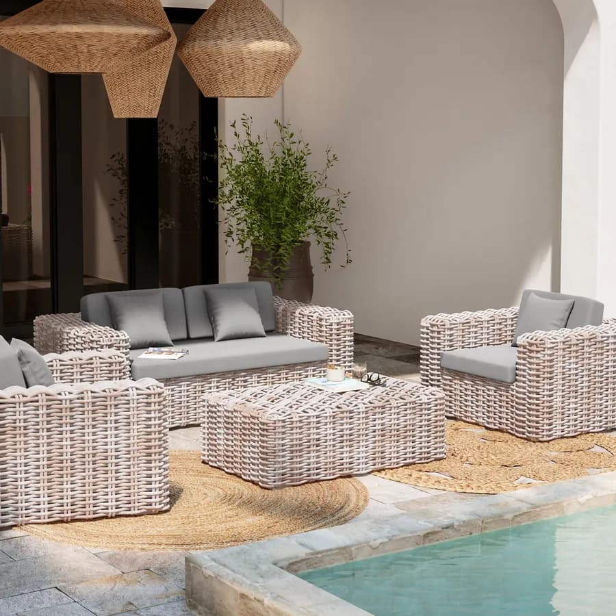 Tavolino da caffè 100x60 cm in rattan bianco - Daril