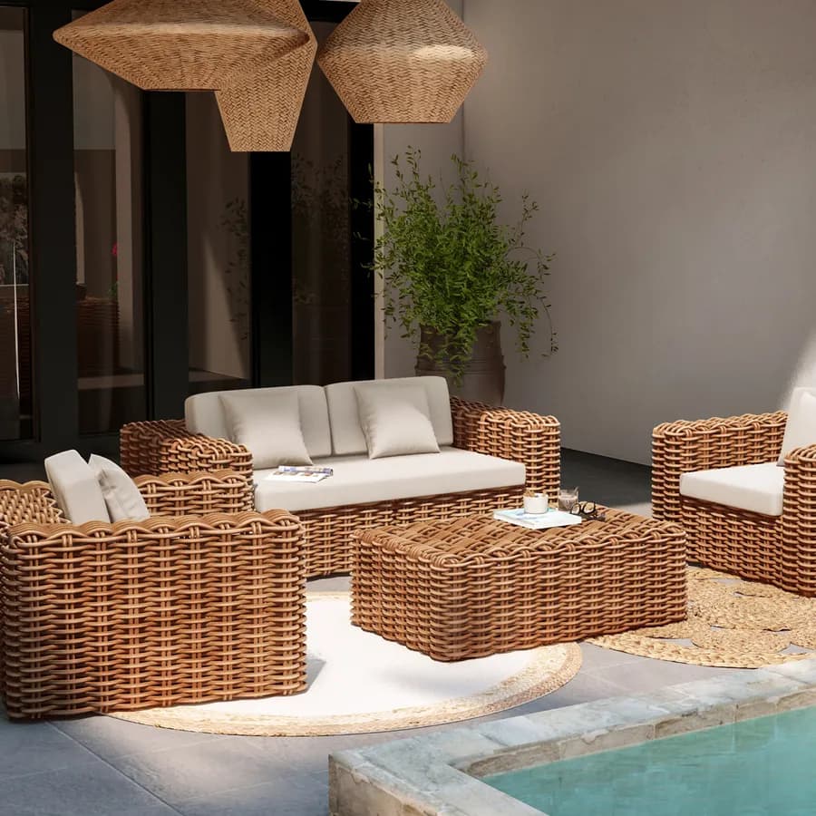 Tavolino da caffè 100x60 cm in rattan naturale - Daril