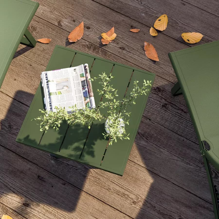 Tavolino da caffè con piano a doghe 44x43 cm in alluminio verde foresta - Jonit