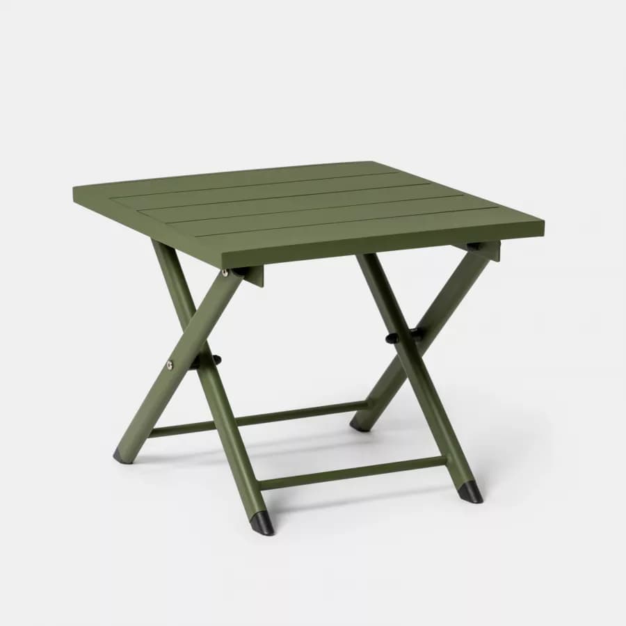 Tavolino da caffè con piano a doghe 44x43 cm in alluminio verde foresta - Jonit