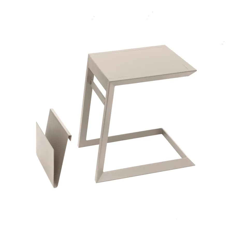Tavolino da esterno 44x44 cm in alluminio crema con portariviste - Coza