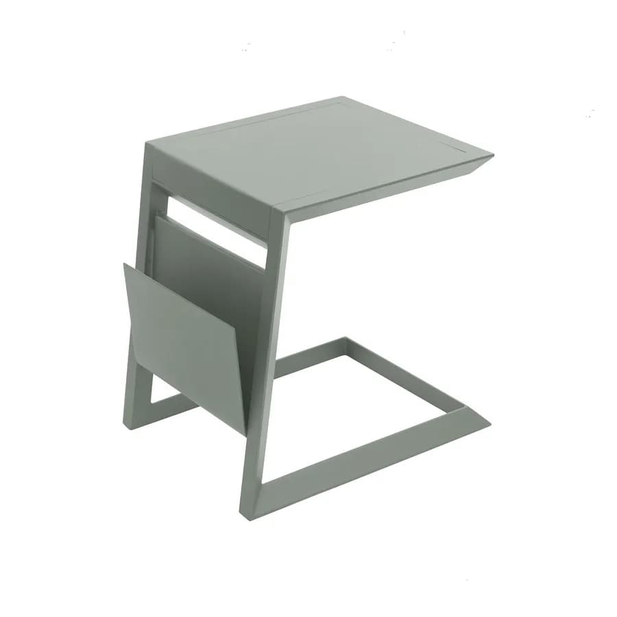 Tavolino da esterno 44x44 cm in alluminio verde alloro con portariviste - Coza