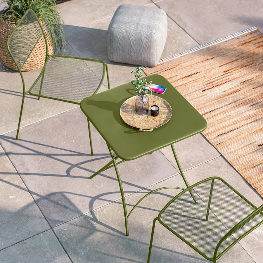 Tavolo da esterno pieghevole 60x60 in acciaio verde oliva - Faber