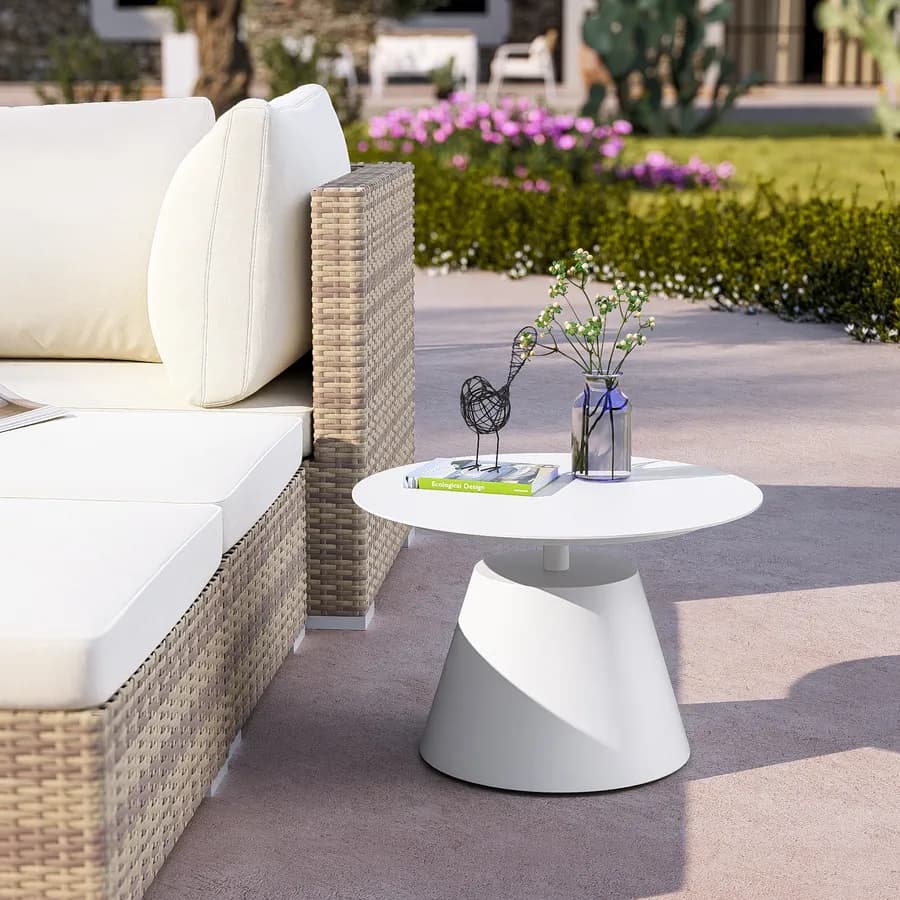 Tavolino da esterno rotondo 50 cm in alluminio bianco opaco - Dagre