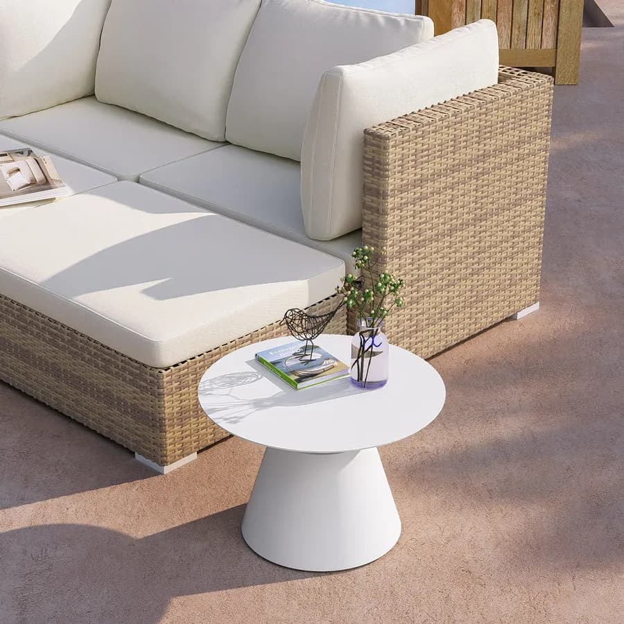 Tavolino da esterno rotondo 50 cm in alluminio bianco opaco - Dagre