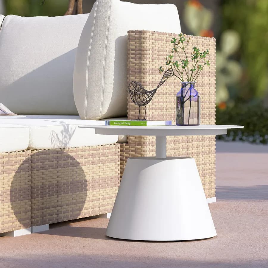 Tavolino da esterno rotondo 50 cm in alluminio bianco opaco - Dagre