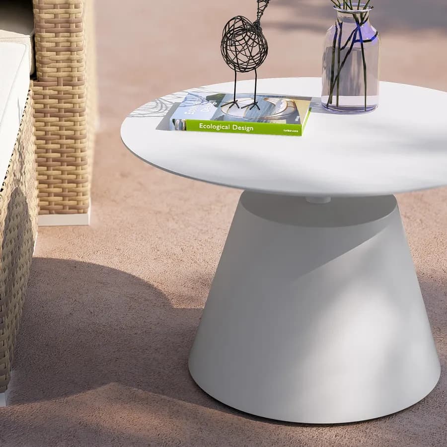 Tavolino da esterno rotondo 50 cm in alluminio bianco opaco - Dagre