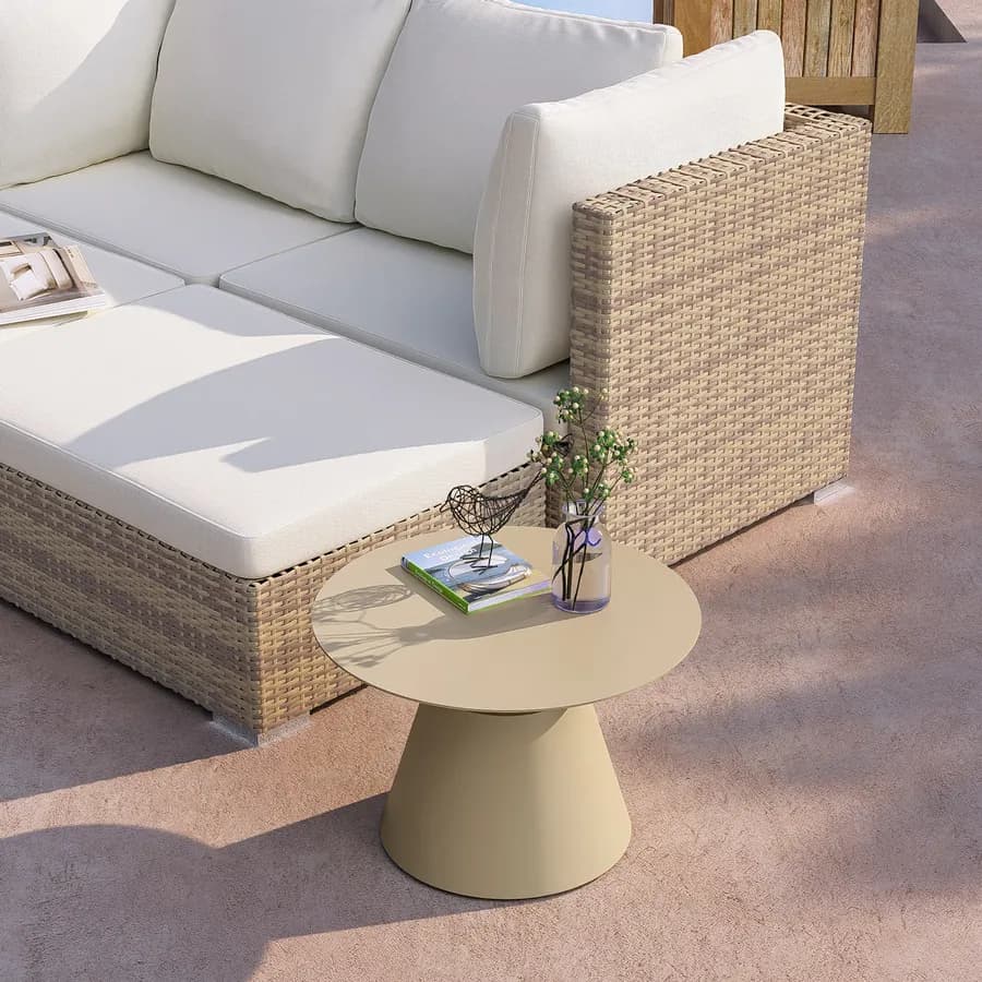 Tavolino da esterno rotondo 50 cm in alluminio tortora opaco - Dagre