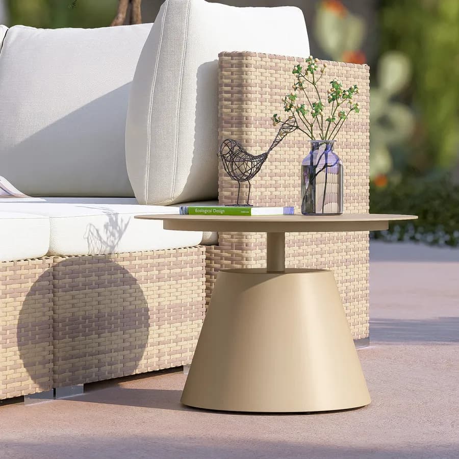 Tavolino da esterno rotondo 50 cm in alluminio tortora opaco - Dagre