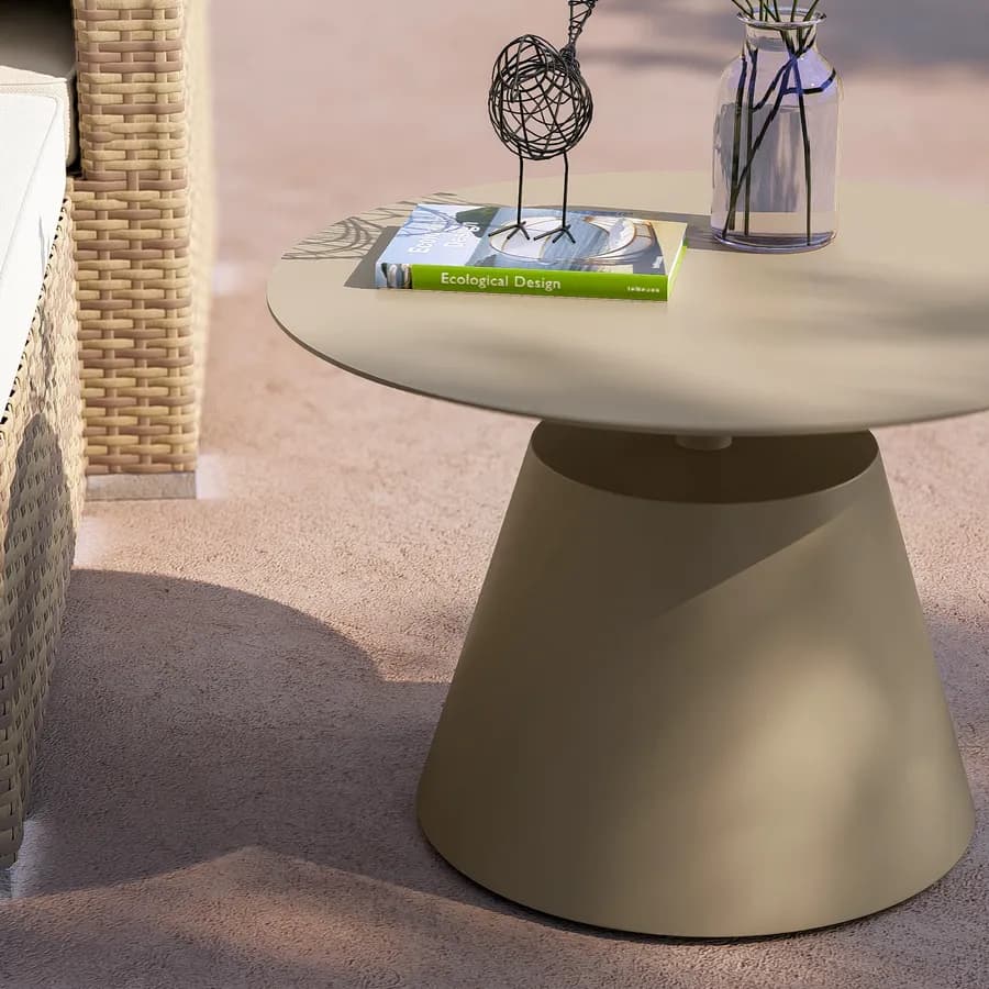 Tavolino da esterno rotondo 50 cm in alluminio tortora opaco - Dagre