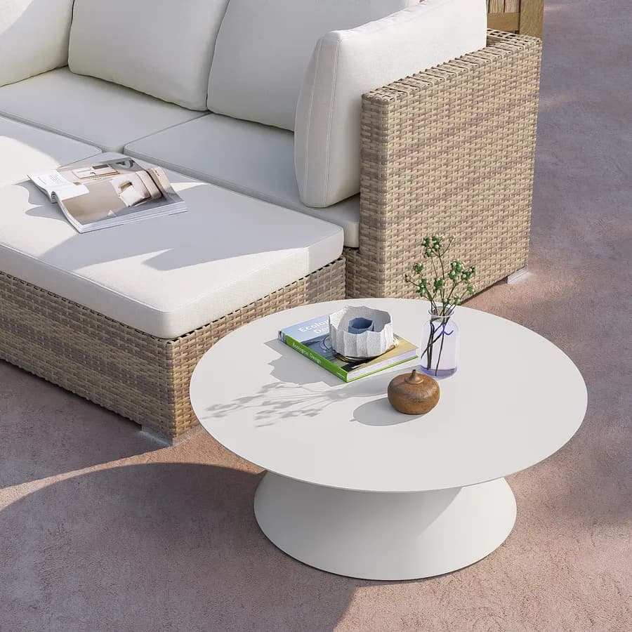 Tavolino da esterno rotondo 80 cm in alluminio bianco opaco - Dagre
