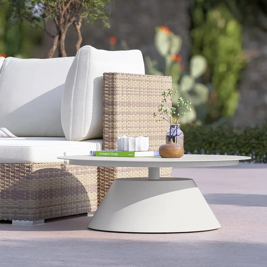 Tavolino da esterno rotondo 80 cm in alluminio bianco opaco - Dagre