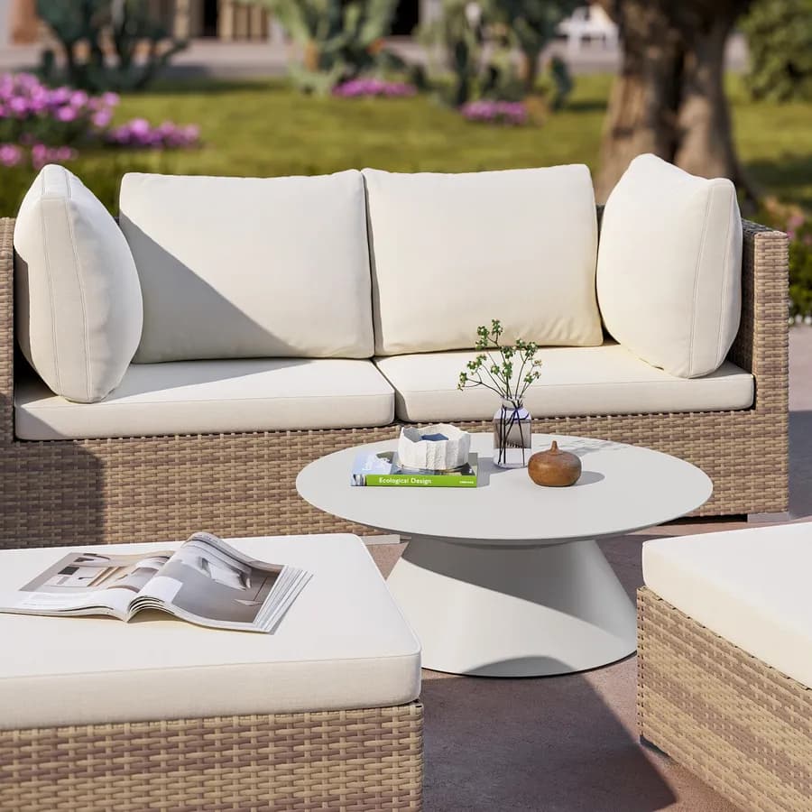 Tavolino da esterno rotondo 80 cm in alluminio bianco opaco - Dagre