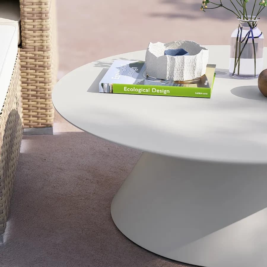 Tavolino da esterno rotondo 80 cm in alluminio bianco opaco - Dagre