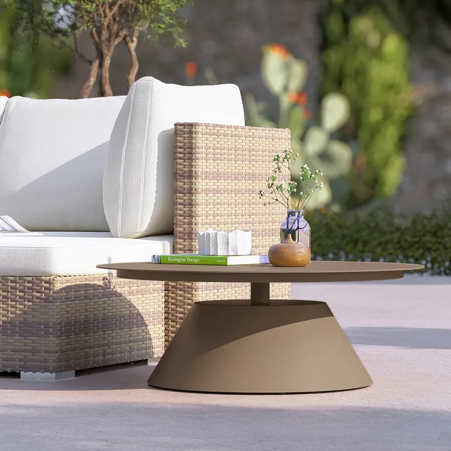 Tavolino da esterno rotondo 80 cm in alluminio tortora opaco - Dagre