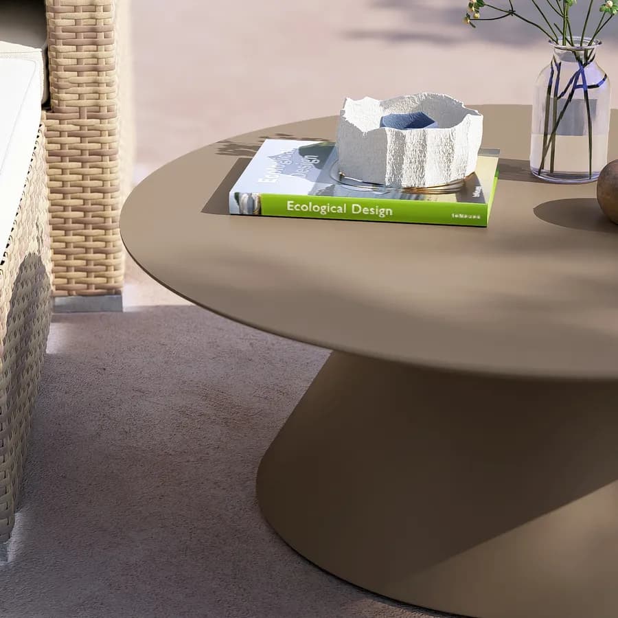 Tavolino da esterno rotondo 80 cm in alluminio tortora opaco - Dagre