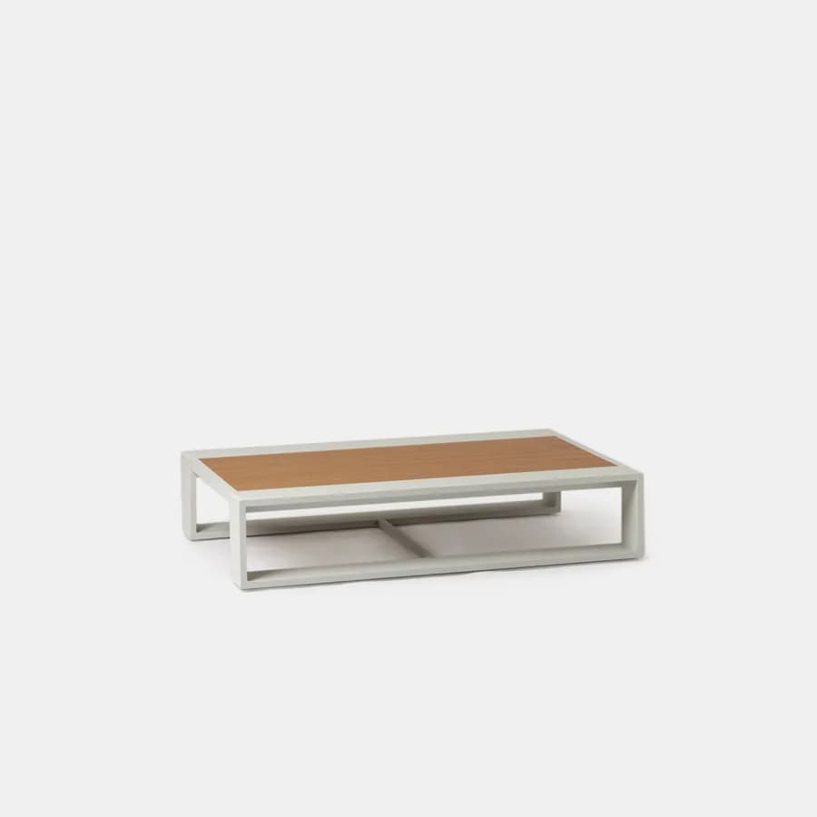 Tavolino da giardino 120x80 cm in alluminio bianco con top effetto legno - Parfa