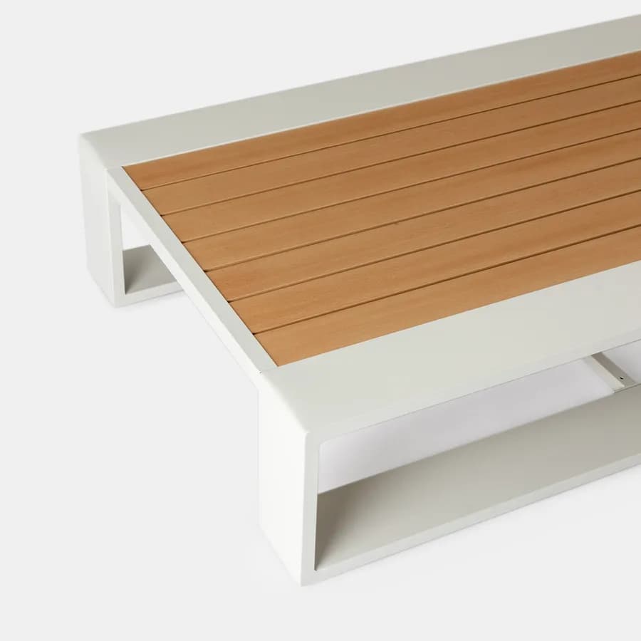 Tavolino da giardino 120x80 cm in alluminio bianco con top effetto legno - Parfa