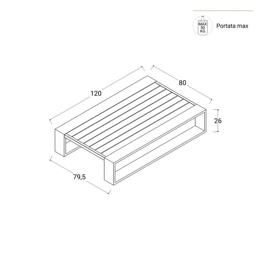 Tavolino da giardino 120x80 cm in alluminio bianco con top effetto legno - Parfa