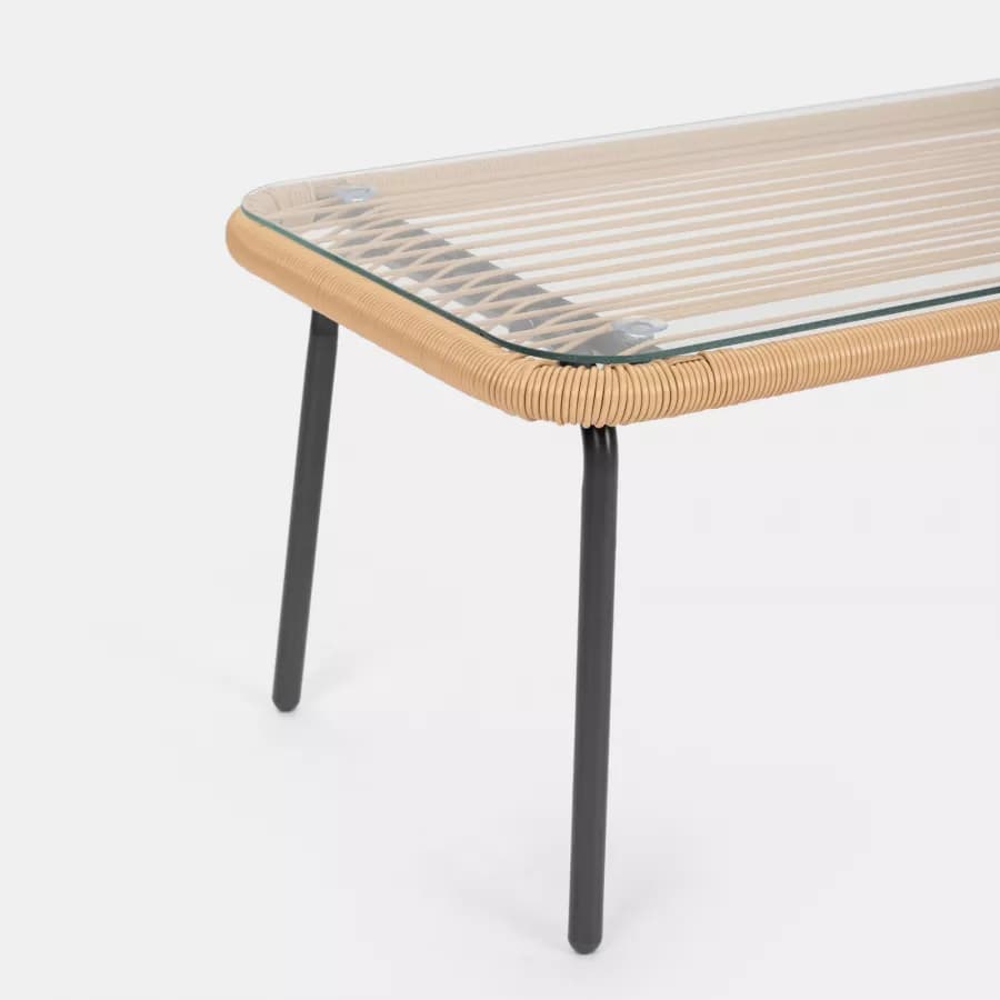 Tavolino da giardino 88x48 cm in acciaio antracite con top in vetro - Evans
