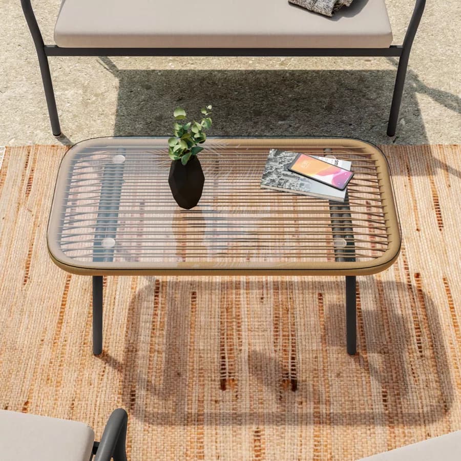 Tavolino da giardino 88x48 cm in acciaio antracite con top in vetro - Evans