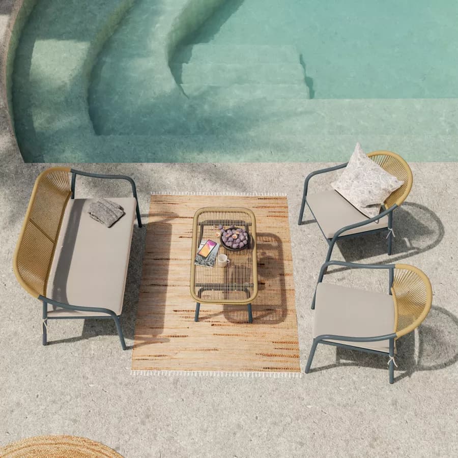 Tavolino da giardino 88x48 cm in acciaio antracite con top in vetro - Evans