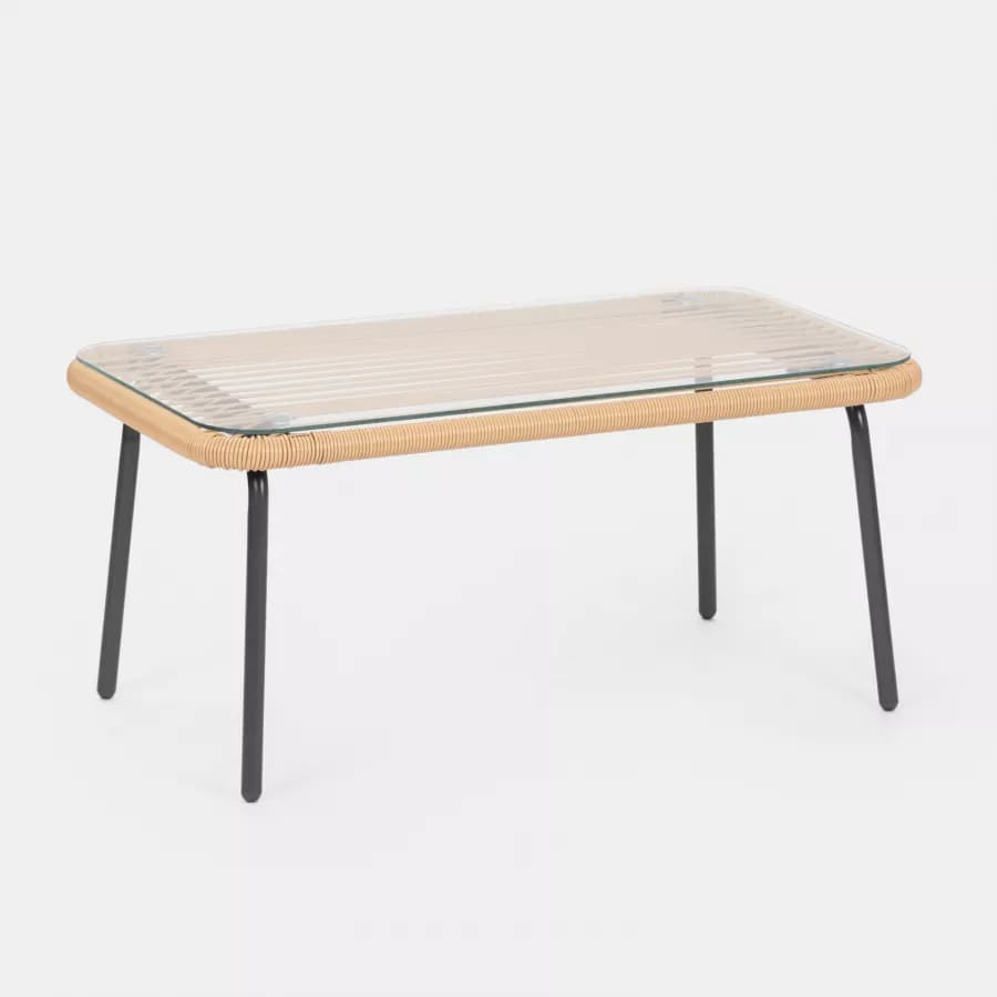 Tavolino da giardino 88x48 cm in acciaio antracite con top in vetro - Evans