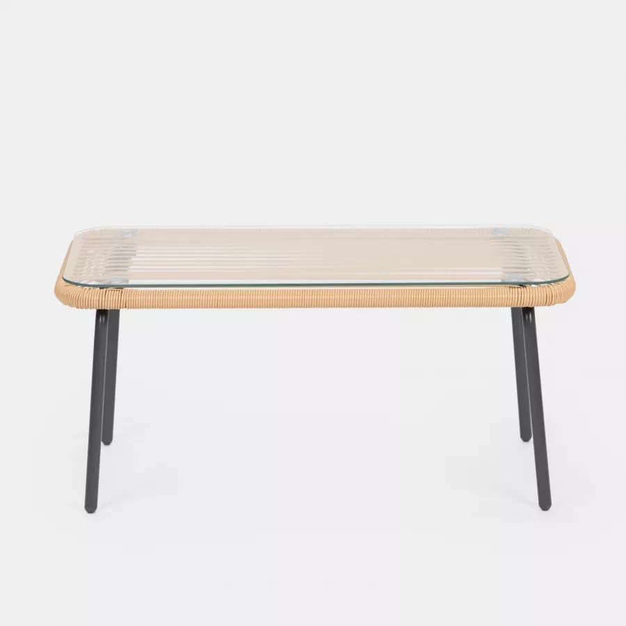 Tavolino da giardino 88x48 cm in acciaio antracite con top in vetro - Evans