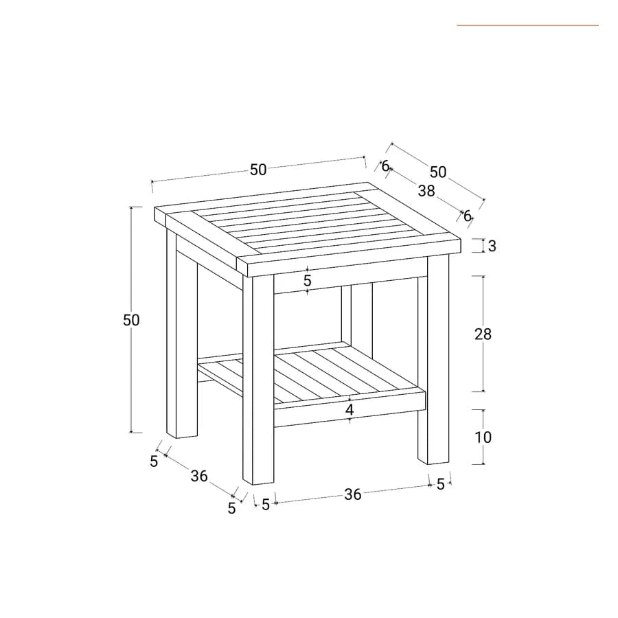 Tavolino da giardino 50x50 cm in legno teak - Louis