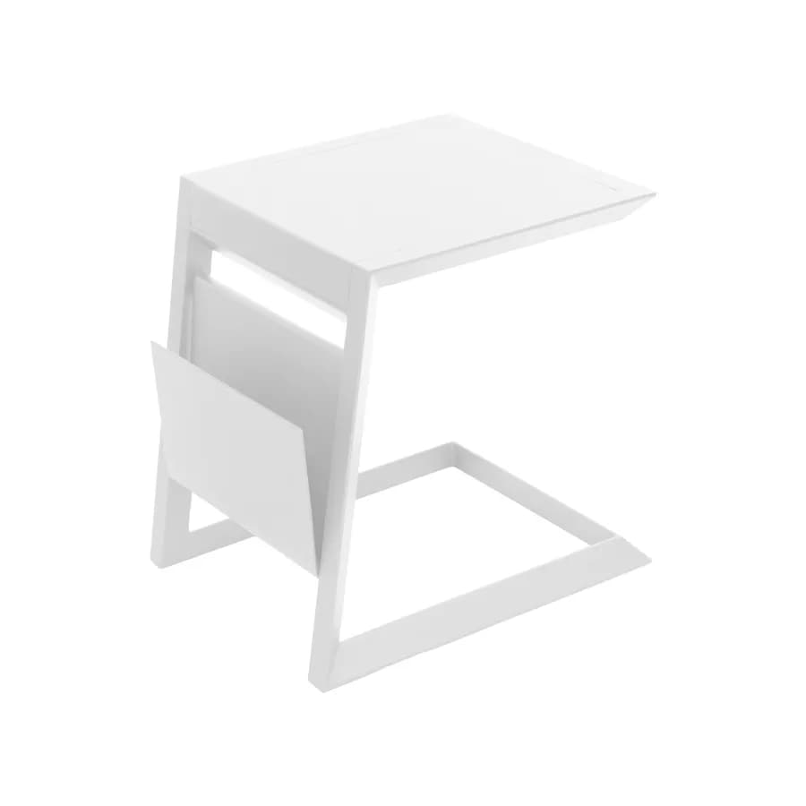 Tavolino da giardino 55x45 cm con portariviste in alluminio bianco - Coza