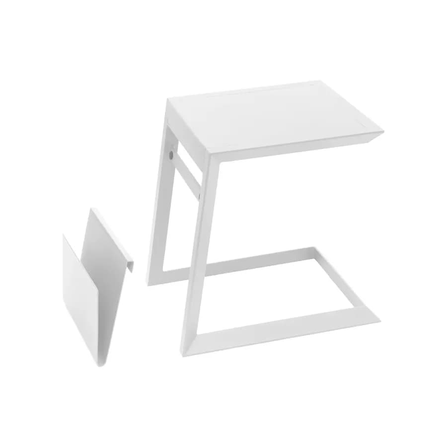 Tavolino da giardino 55x45 cm con portariviste in alluminio bianco - Coza
