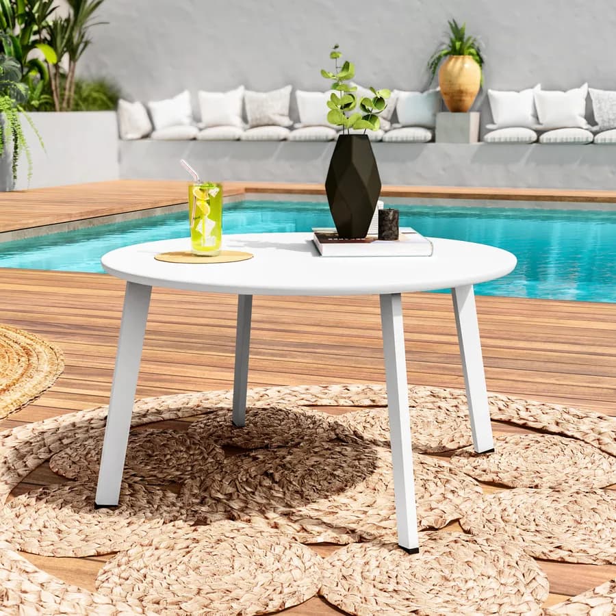 Tavolino da giardino rotondo 70 cm in acciaio bianco - Lagon