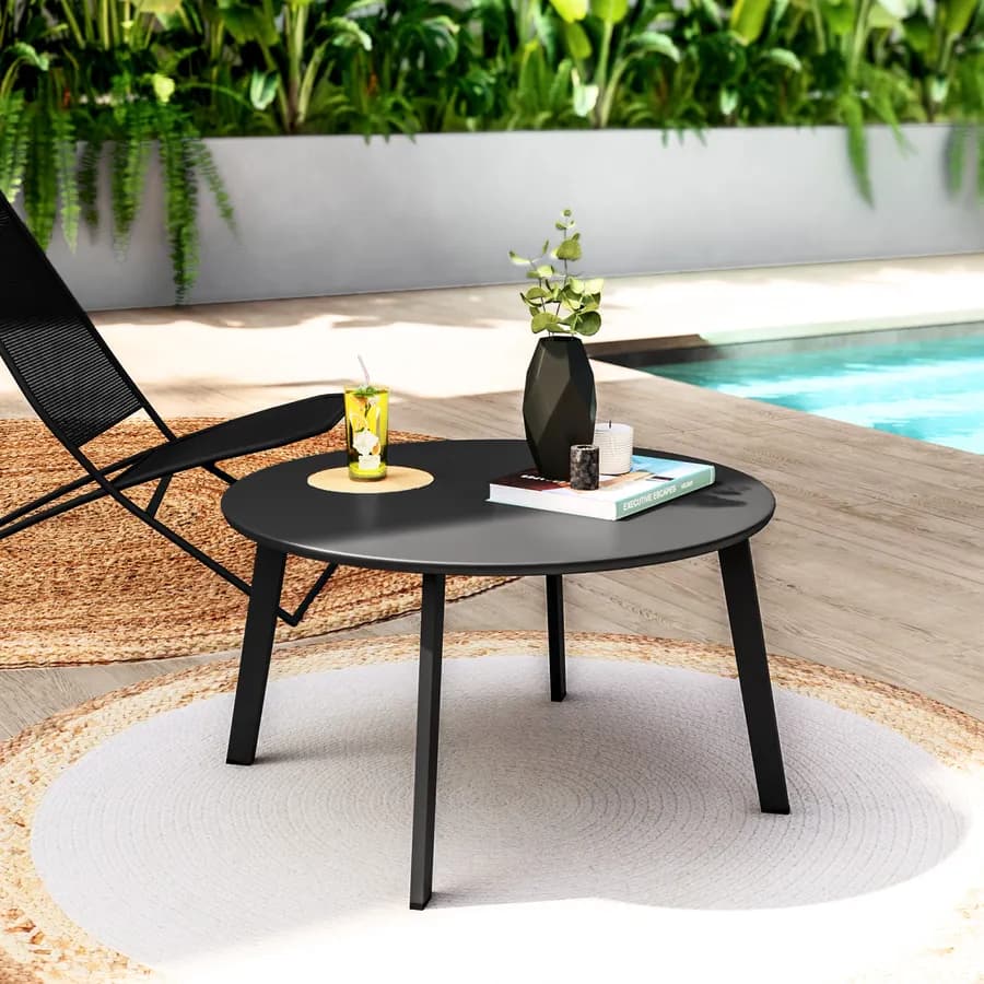 Tavolino da giardino rotondo 70 cm in acciaio nero - Lagon
