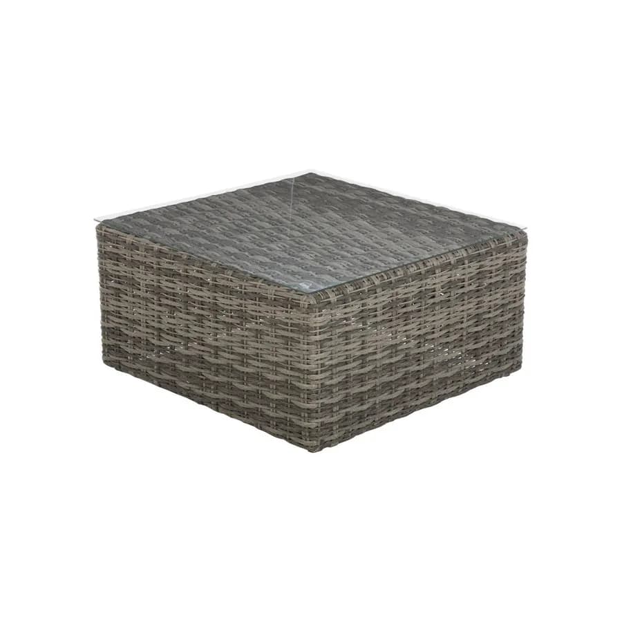 Tavolino da giardino 72x72 cm in polyrattan marrone con top in vetro - Moreno