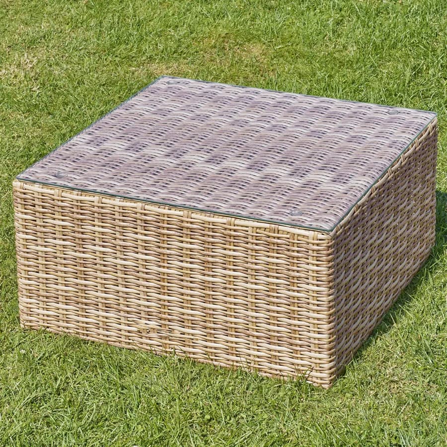 Tavolino da giardino 72x72 cm in polyrattan naturale con top in vetro - Moreno
