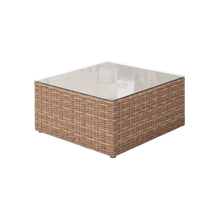 Tavolino da giardino 72x72 cm in polyrattan naturale con top in vetro - Moreno