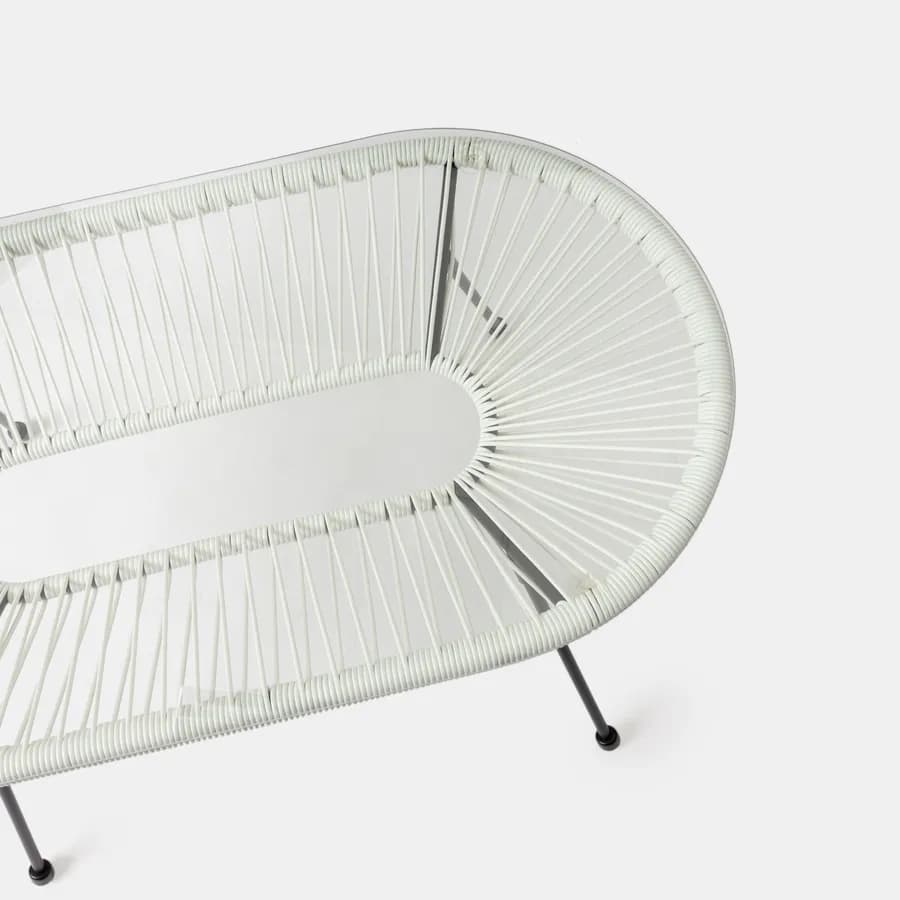 Tavolino da giardino 90x50 cm in metallo nero e corda bianca con top in vetro - Kalimba