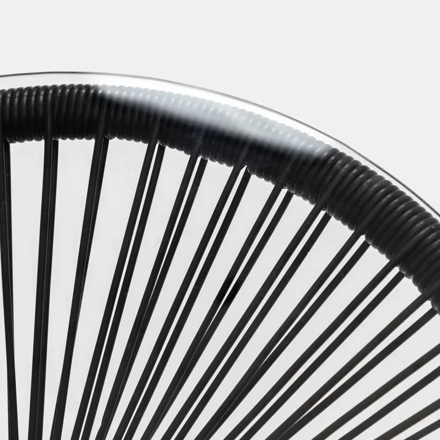 Tavolino da giardino 90x50 cm in corda e metallo nero con top in vetro - Kalimba