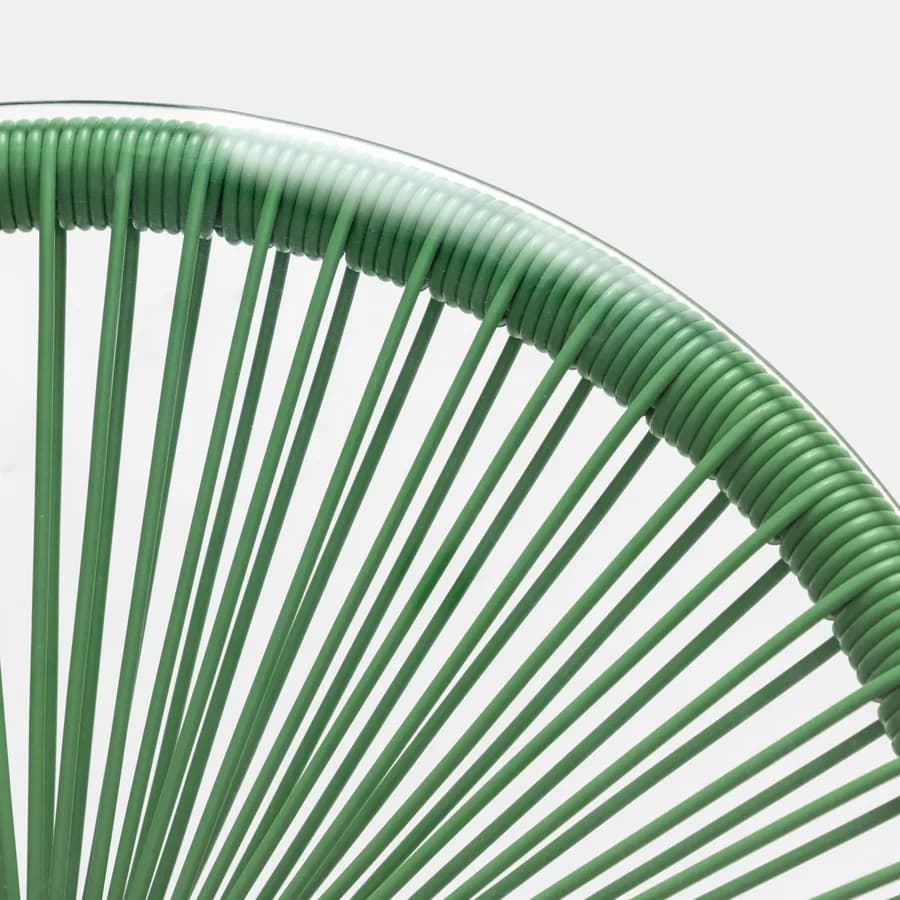 Tavolino da giardino 90x50 cm in metallo nero e corda verde con top in vetro - Kalimba