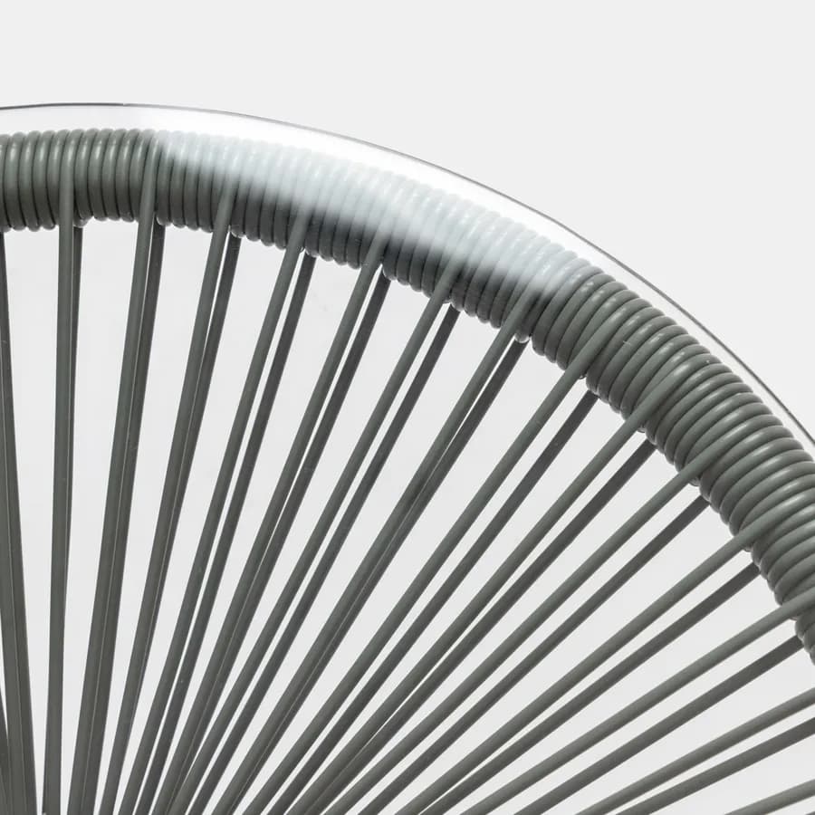 Tavolino da giardino 90x50 cm metallo nero e corda grigia con top in vetro - Kalimba