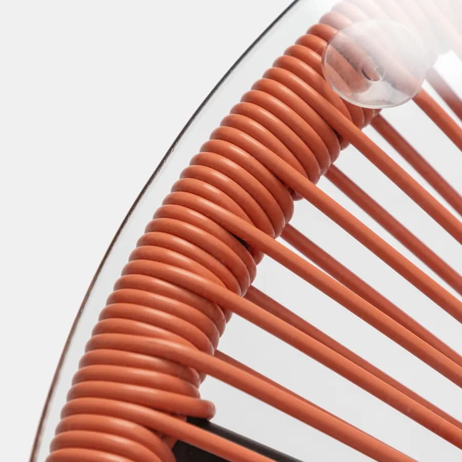 Tavolino da giardino rotondo 50 cm in metallo nero e corda arancione con top in vetro - Kalimba