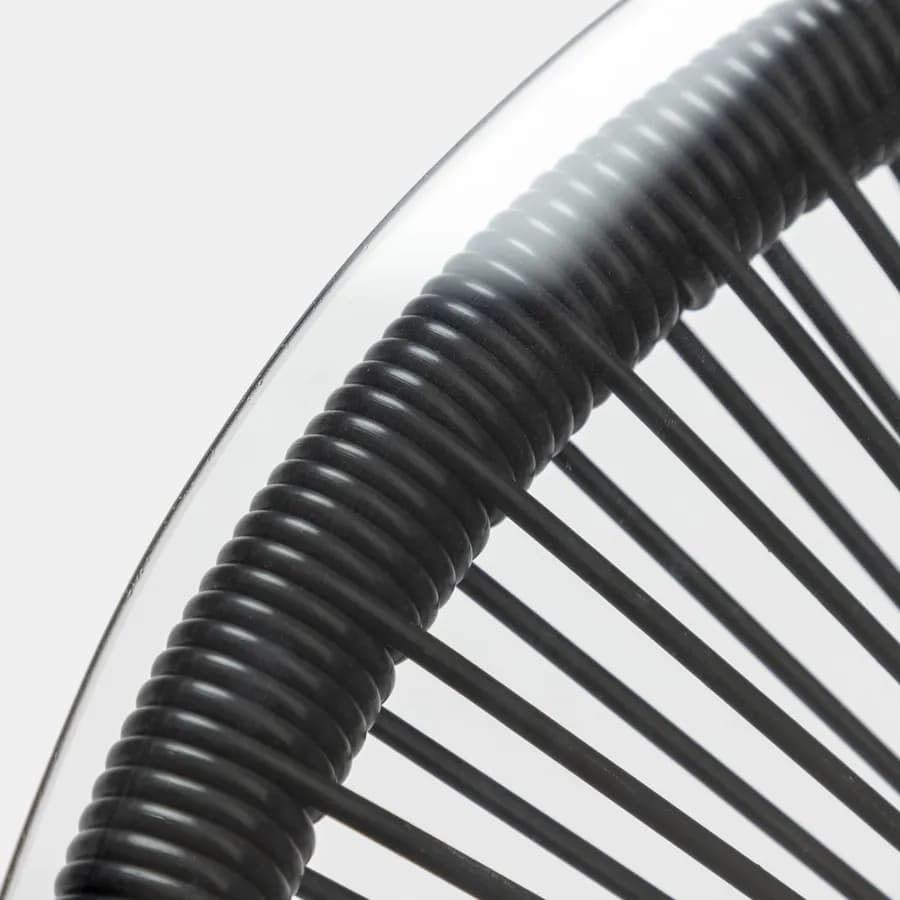 Tavolino da giardino rotondo 50 cm in metallo nero e corda nera con top in vetro - Kalimba