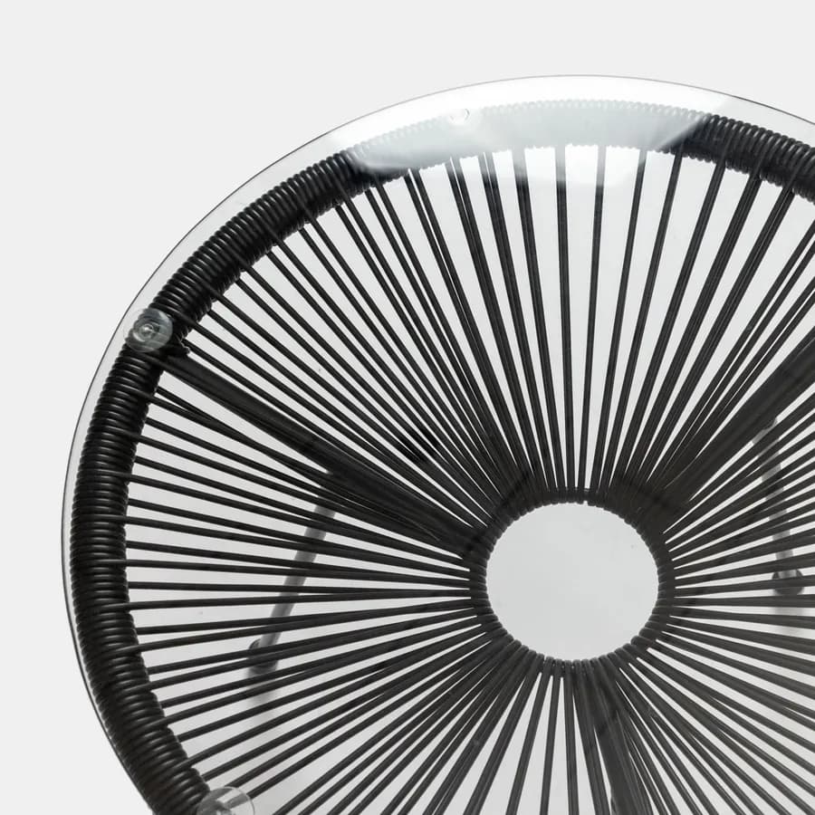 Tavolino da giardino rotondo 50 cm in metallo nero e corda nera con top in vetro - Kalimba