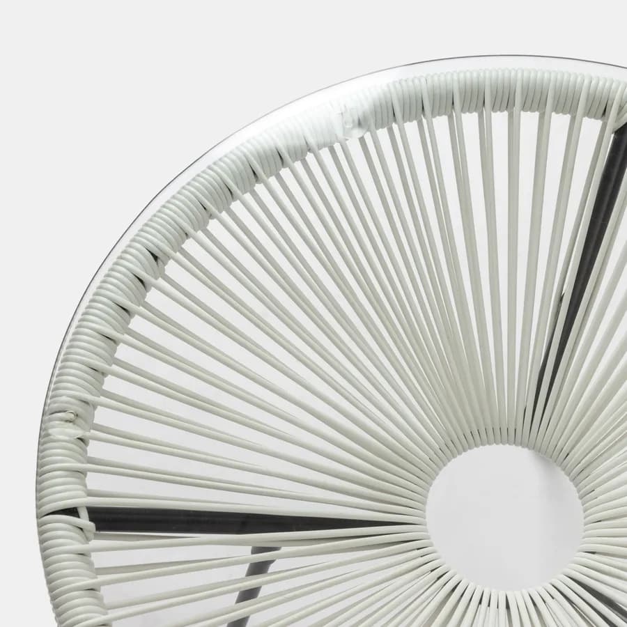 Tavolino da giardino rotondo 50 cm in metallo nero e corda bianca con top in vetro - Kalimba