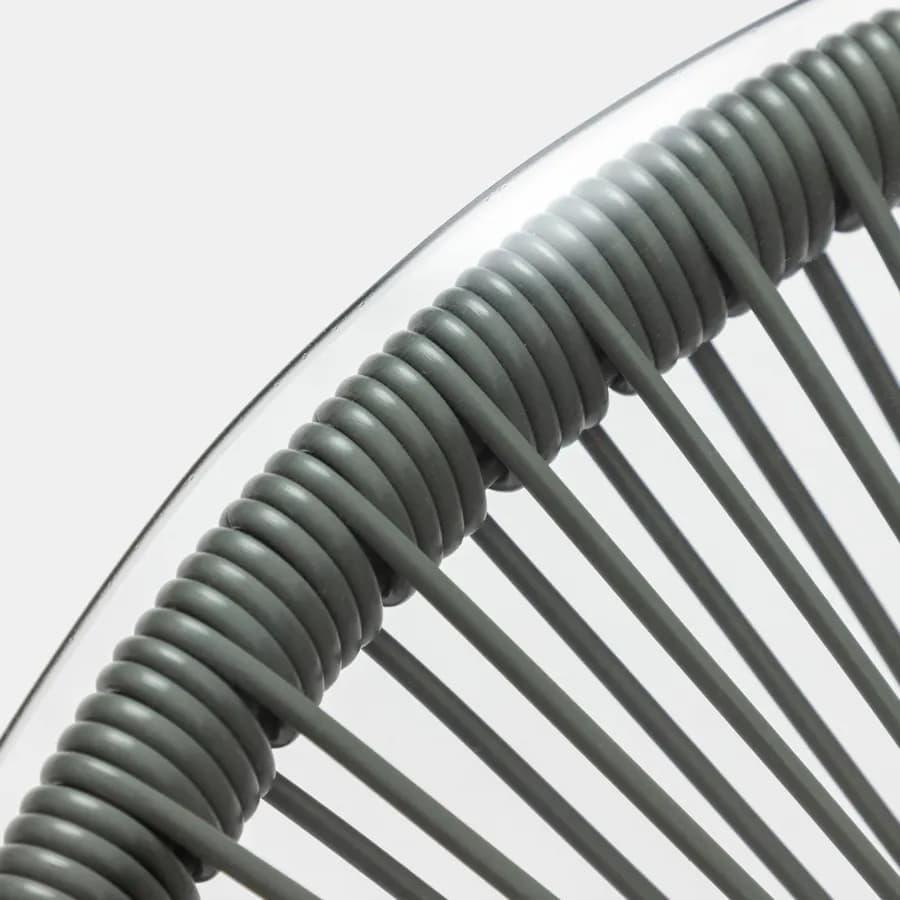 Tavolino da giardino rotondo 50 cm in metallo nero e corda grigia con top in vetro - Kalimba